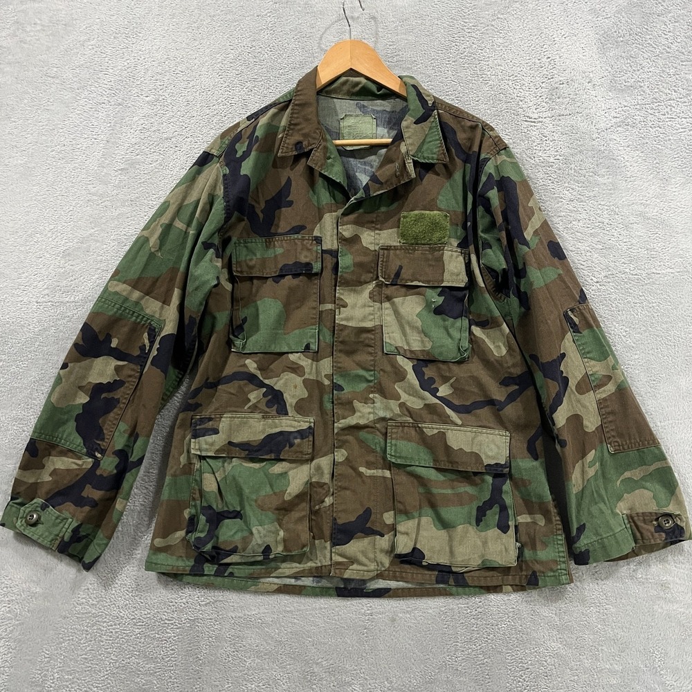 Vintage US Army Woodland Camo BDU Combat Shirt Field Jacket Men's M Nato